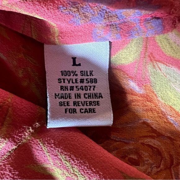 CAbi 100% Silk Large Sheer Pink Floral Long Sleeve Embroidered Rose Fairy Blouse - Picture 8 of 9